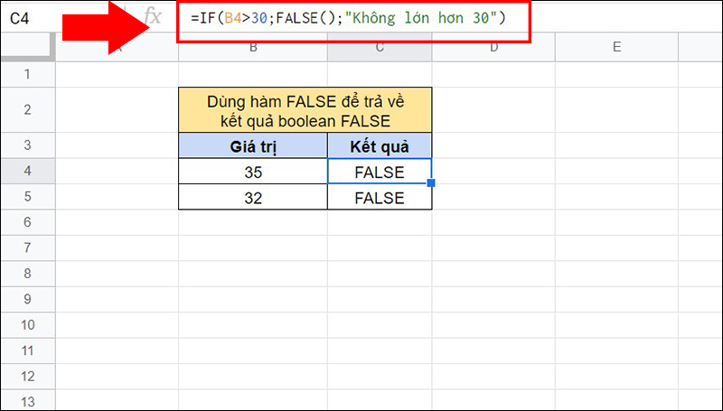 V&iacute; dụ về h&agrave;m FALSE